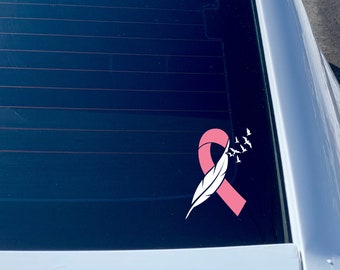 EW Designs Tennis Ball With Pink Ribbon Vinyl Decal: 4" Tall Breast Cancer Awareness Bumper Sticker
