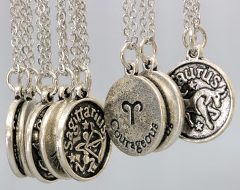 Sternzeichen-Halskette: Versilberter Charm, Edelstahl-Kette