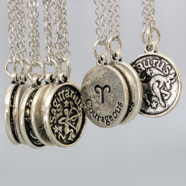 Zodiac Necklace, Horoscope Necklace, Zodiac Coin Necklace, Zodiac Sign Necklace, Birthday Gift, Stainless Steel Chain