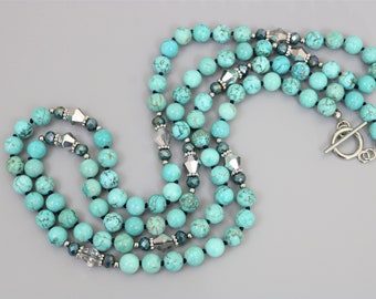 Hand-knotted floating turquoise coin stone necklace