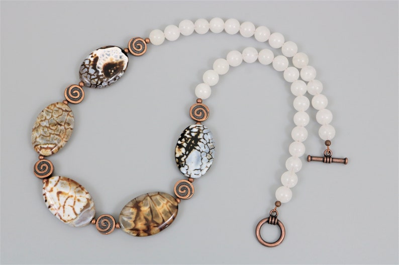 Crackle Agate Necklace,White Jade Necklace,Beaded Necklace,Gemstone Necklace,Women/'s Necklace