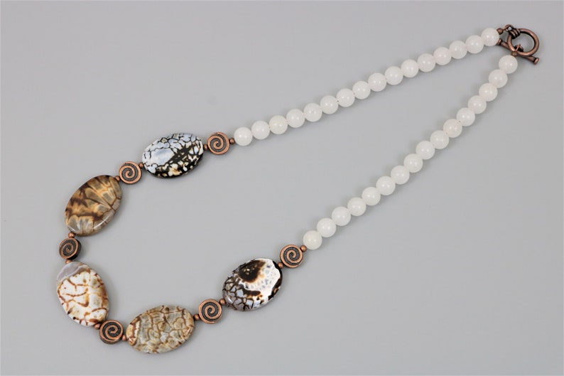 Crackle Agate Necklace,White Jade Necklace,Beaded Necklace,Gemstone Necklace,Women/'s Necklace