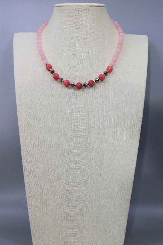Collier Perles Quartz Rose Noué - 36 Cm, Neuf Sans Emballage, Style Perlé Naturel