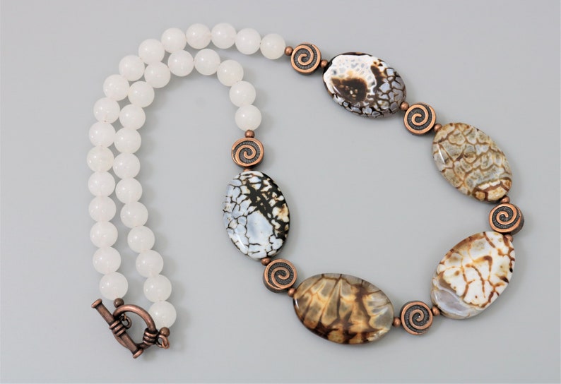 Crackle Agate Necklace,White Jade Necklace,Beaded Necklace,Gemstone Necklace,Women/'s Necklace