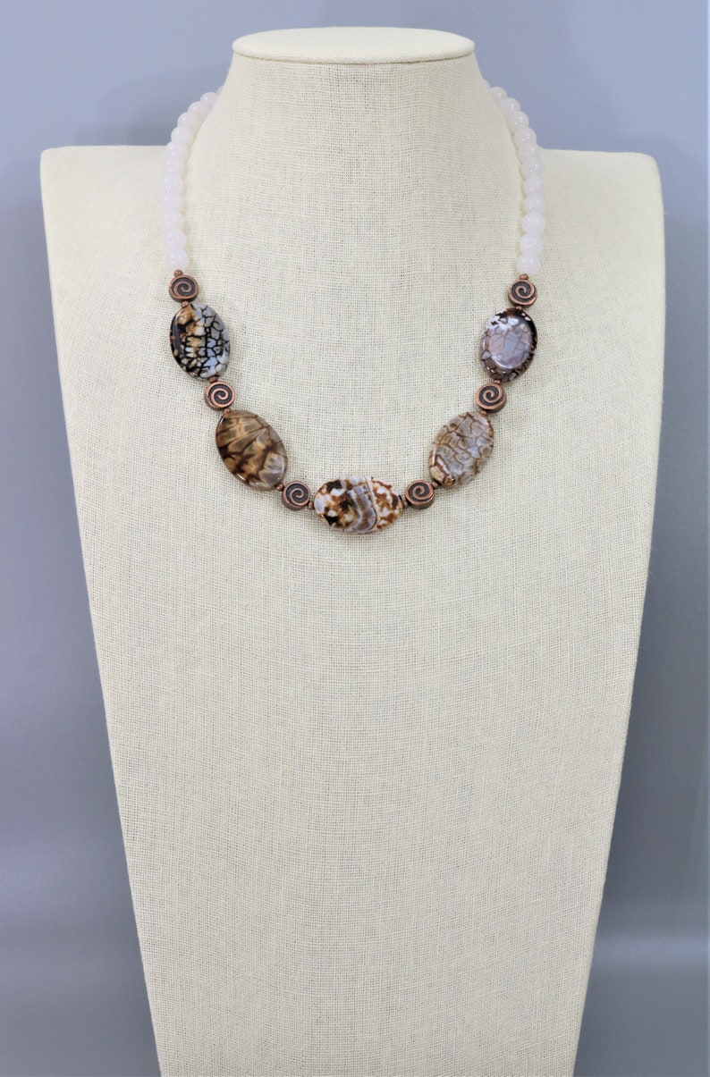 Crackle Agate Necklace,White Jade Necklace,Beaded Necklace,Gemstone Necklace,Women/'s Necklace