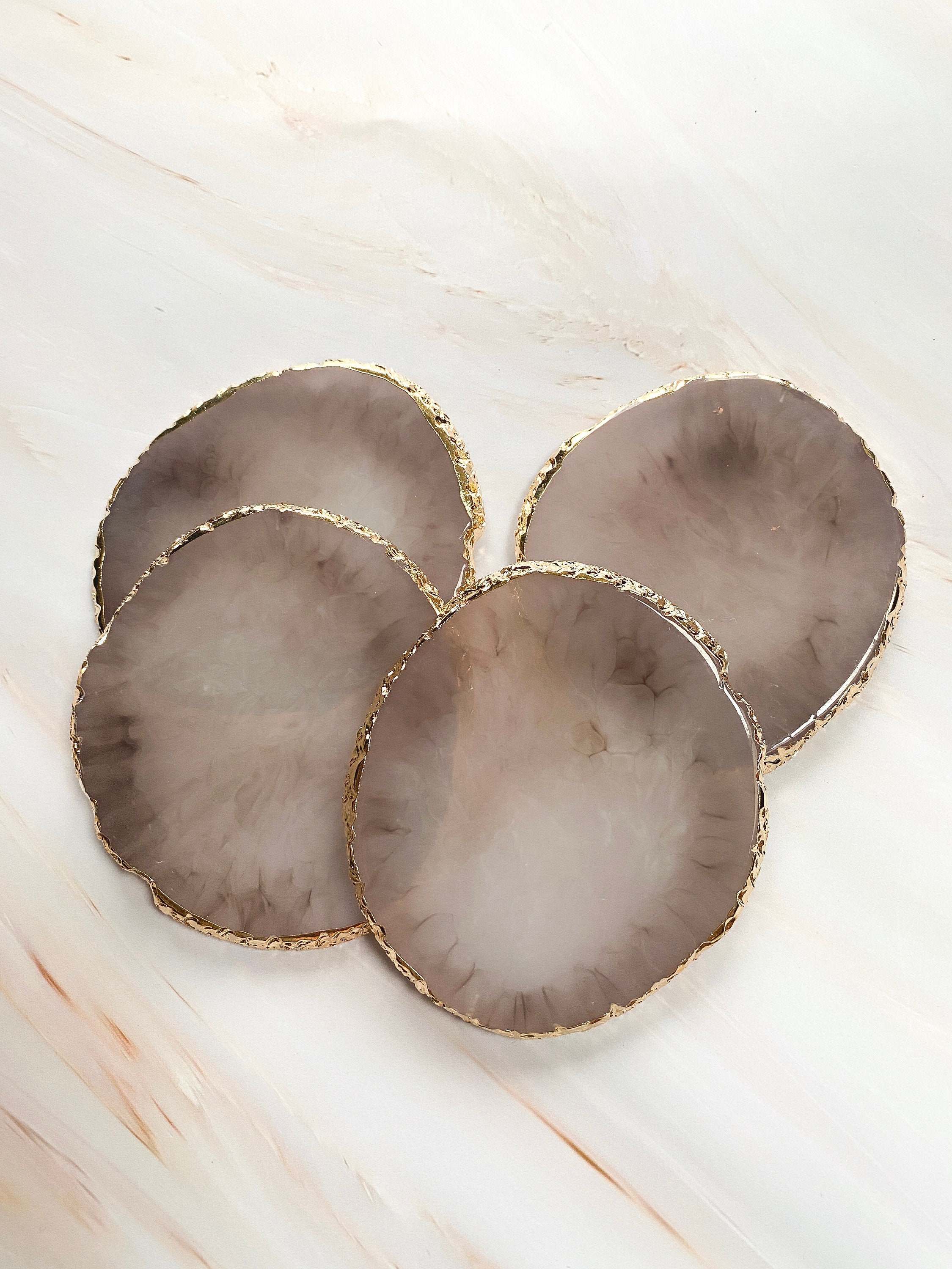 Set of 4 Coasters Gold Rimmed Warm Grey A Etsy