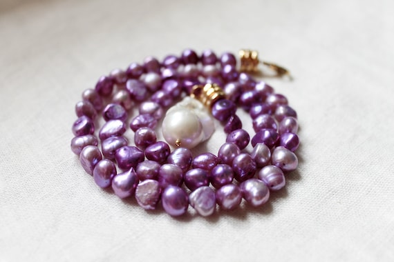 The Mega Pearl Necklace Purple Pearl Extra Long Necklace With