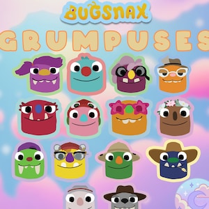 ADESIVOS BUGSNAX GRUMPUS | Adesivos para videogame | Conjunto de adesivos Bugsnax | Pacote de adesivos | Adesivos | Adesivo à prova d'água | Adesivo para garrafa de água | Adesivo fofo