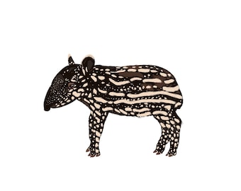 Tapir Print, Tropical Rainforest Wildlife Poster, Safari Exotic Zoo Illustration, Cute Baby Animal, Kids Gift Decor, Size A3 A4 A5 Wall Art