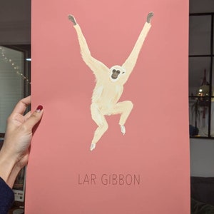 Lar Gibbon Print, Wildlife Ape Poster, Tropical Monkey Jungle Illustration, Children's Room Nursery, Animal Gift, Size A3 A4 A5 Wall Art image 4