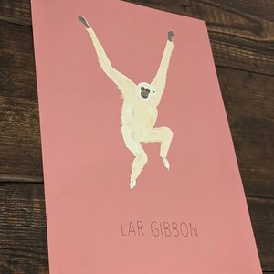 Lar Gibbon Print, Wildlife Ape Poster, Tropical Monkey Jungle Illustration, Children's Room Nursery, Animal Gift, Size A3 A4 A5 Wall Art image 3