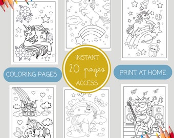 Unicorn Coloring Pages PDF, Digital Girls Coloring Pages, Digital Unicorn Printables, Printable Coloring Page, Unicorn Party Birthday