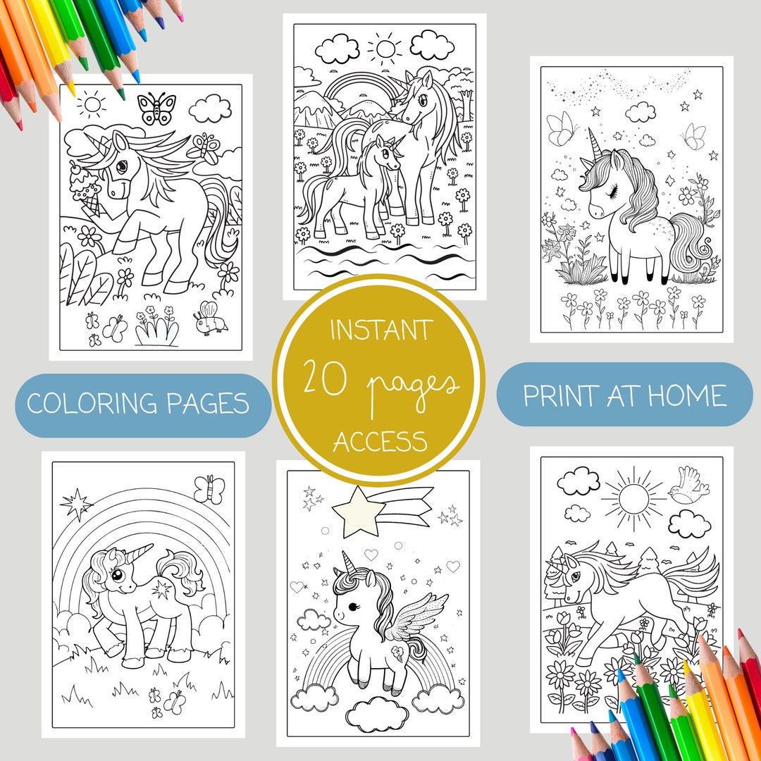 Unicorn Coloring Pages PDF, Digital Girls Coloring Pages, Digital ...