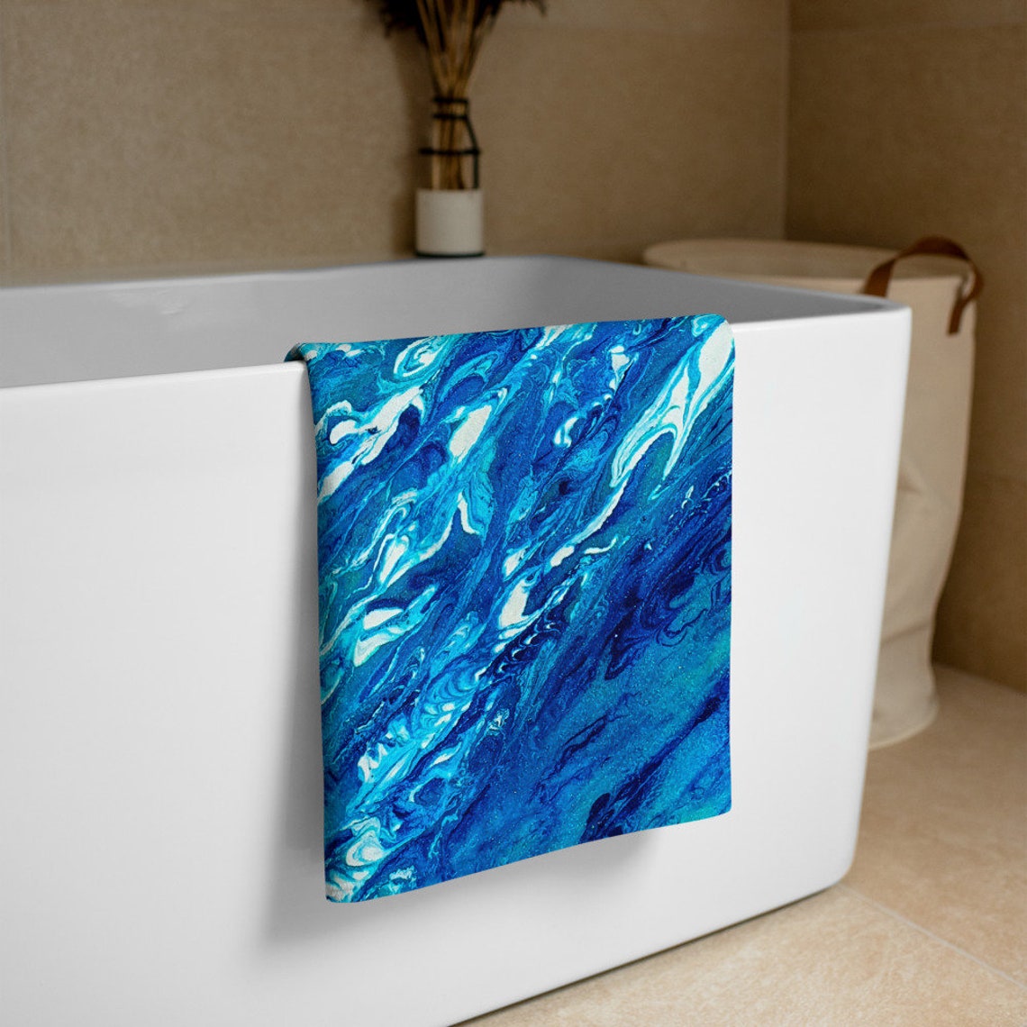 Blue Abstract Art Printed Towel bath towel apron bath towel Etsy