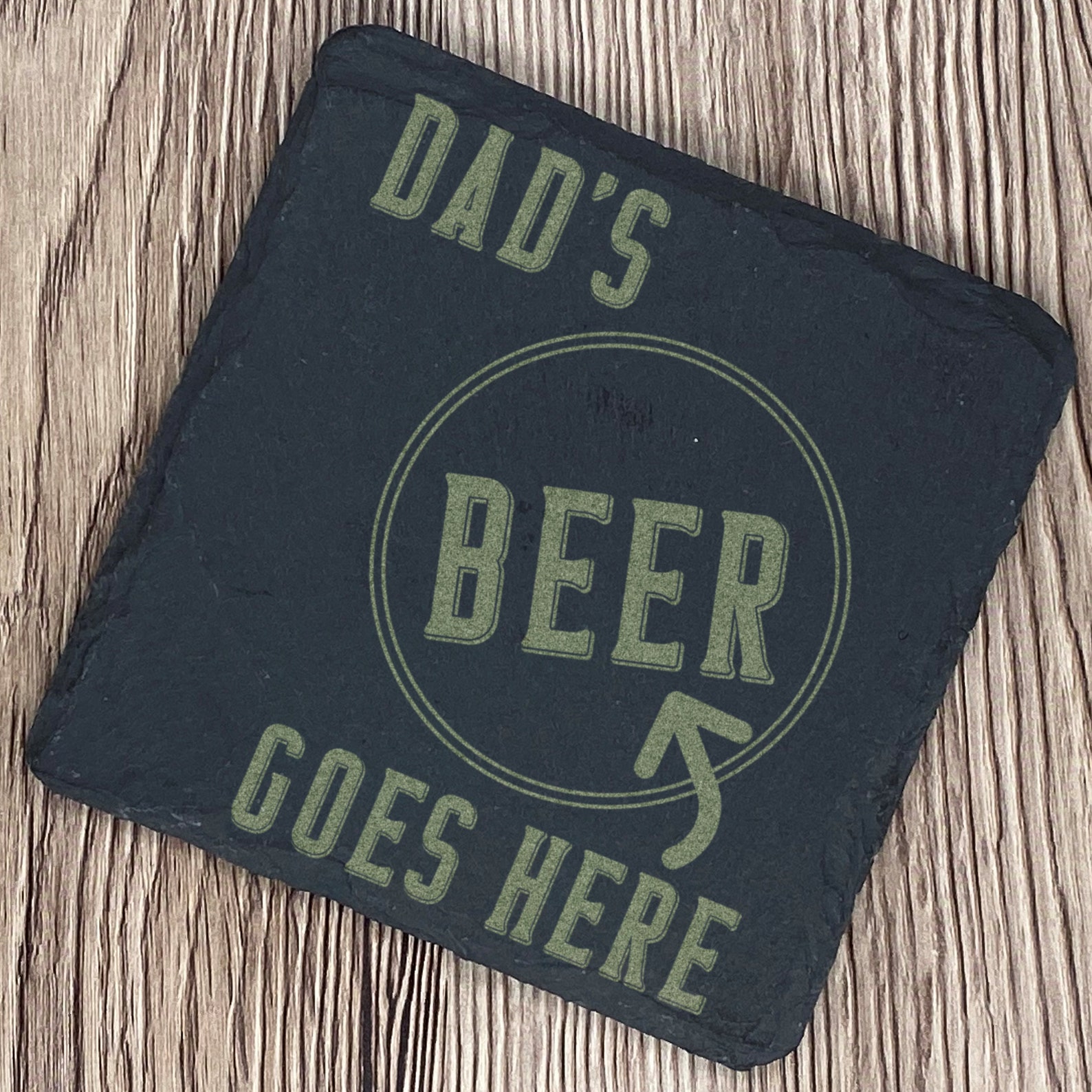 Dad's Beer Goes Here Natural Slate Coaster Customizable Etsy