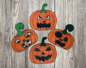 Pack of 4 Pumpkin/Jack-o-lantern Halloween  MDF Decorations, hand painted, art and crafts, Embellishments