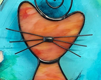 Stained Glass Cat Suncatcher • 7.5 Inches Tall • Cat Lover Gift • Ginger Cat Suncatcher • Cat Gift • Glass Cat • Pet Loss Gift