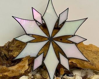 Stained Glass Snowflake Suncatcher • Handmade Iridescent Christmas Decoration • Festive Window Hanging