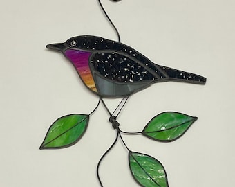 Stained Glass Robin Suncatcher • Hanging Bird Decoration