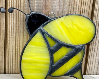 Stained Glass Bumblebee Suncatcher • Handmade Window Hanging