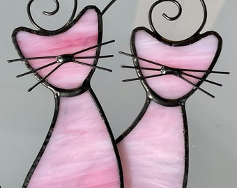 Stained Glass Cat Suncatcher • 4.7 Inches Tall • Cat Lover Gift • Window Hanging Cat • Pink Cat • Glass Cat • Pet Loss Gift