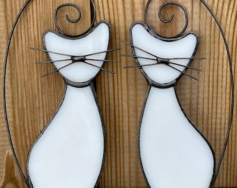 Stained Glass Cat Suncatcher • White Cat Lover Gift • Handmade Window Hanging • Pet Memorial