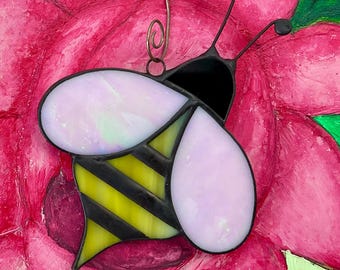 Stained Glass Bumblebee Suncatcher • Handmade Window Hanging