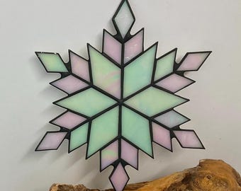 Stained Glass Snowflake Suncatcher • Handcrafted • Iridescent Christmas Decoration • Festive Window Hanging