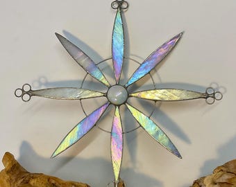 Stained Glass Snowflake Suncatcher • Handmade Iridescent Christmas Decoration • Festive Window Hanging
