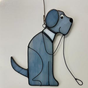 Stained Glass Dog Suncatcher: Blue Opal Window Hanging