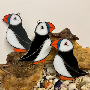 Stained Glass Puffin Suncatcher • Hanging Seabird Decoration • Handmade