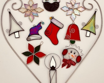 Stained Glass Weihnachtspflanzenstecker • Festliche Gartendekoration • Einzigartiges Weihnachtsgeschenk