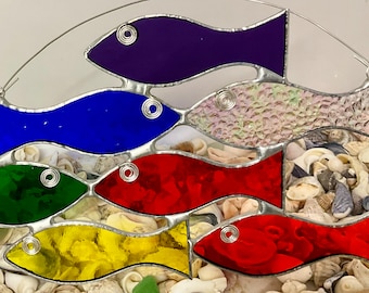 Stained Glass Fish Suncatcher • Rainbow Fish Suncatcher • Fish Gift • Window Hanging Fish • Beach House Decor • Bathroom Decor