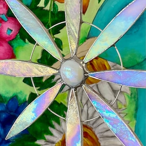 Stained Glass Snowflake Suncatcher: Iridescent White Window Hanging