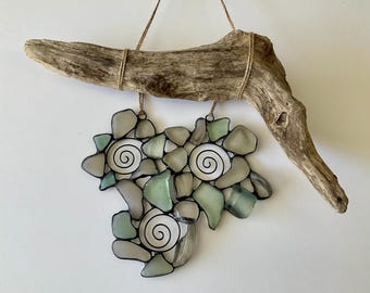 Sea Glass Suncatcher • Handcrafted Window Hanging • Beach House Decor • Driftwood Wall Art