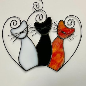 Stained Glass Cat Suncatcher: Handcrafted Window Hanging with Wire Tail