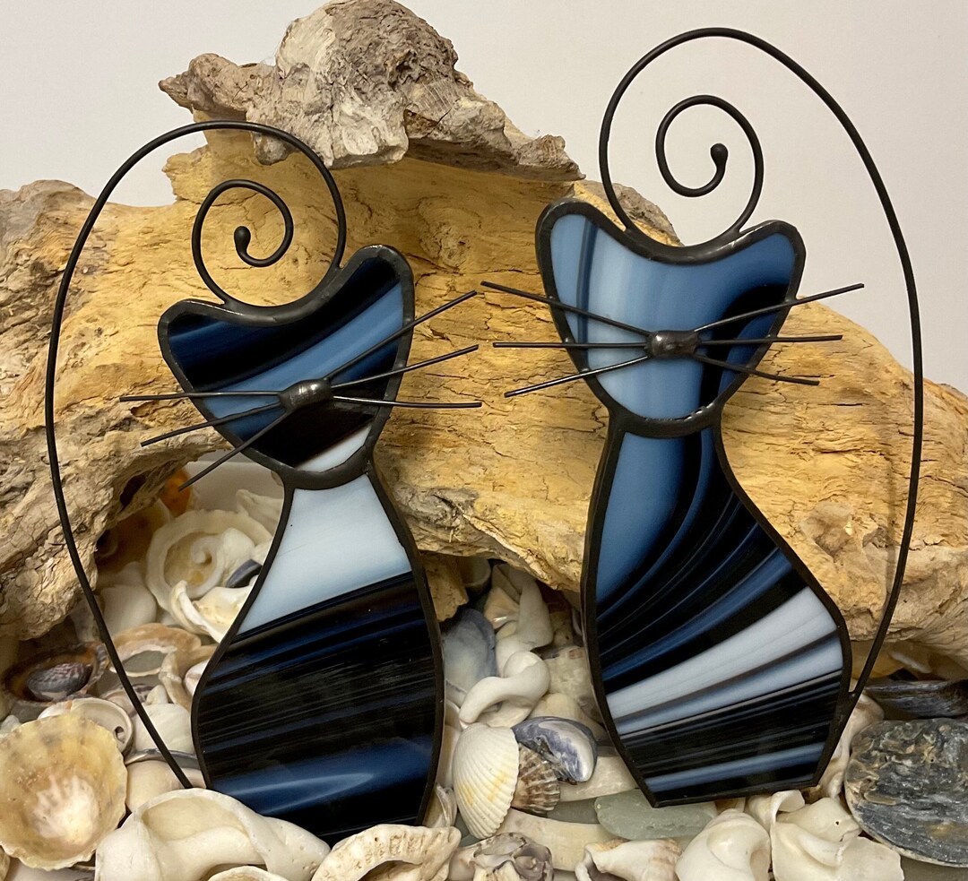 Stained Glass Cat Suncatcher • Handcrafted • Black & White Window ...