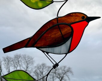 Stained Glass Robin Suncatcher • Robin Suncatcher • Robin Gift • Glass Robin • Window Hanging Stained Glass Robin • Garden Art