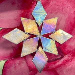 Iridescent Stained Glass Snowflake Suncatcher: Handcrafted Window Hanging