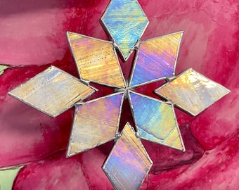Stained Glass Snowflake Suncatcher • Iridescent Christmas Tree Ornament • Festive Window Hanging