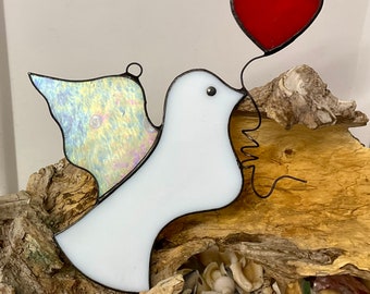 Atrapasol de paloma de la paz de vidrio de colores • Decoración de pájaro para colgar en la ventana