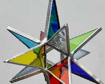 Stained Glass 3D Star Suncatcher • Star Gift • Handcrafted Glass Star • Hanging Glass Star • Window Hanging Stained Glass Star