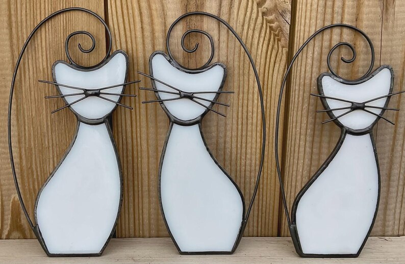 Stained Glass Cat Suncatcher • Cat Lover Gift • Handmade Window Hanging • Pet Memorial White Cat