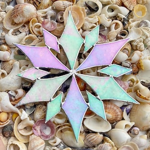 Stained Glass Snowflake Suncatcher: Iridescent Window Hanging