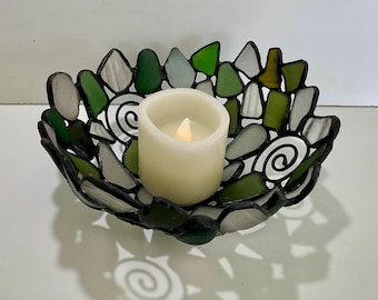 Handmade Sea Glass Candle Holder • Bowl