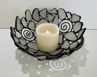 Handmade Sea Glass Candle Holder • Bowl