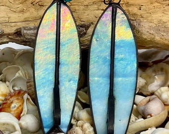 Surfboard Car Charm • Stained Glass Surfer Suncatcher • Handmade • Surf Lover Gift