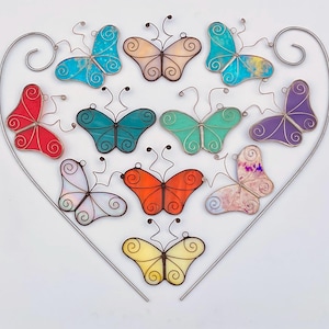 Palo per piante a forma di farfalla in vetro colorato • Ornamento acchiappasole da giardino fatto a mano • Decorazione per vasi