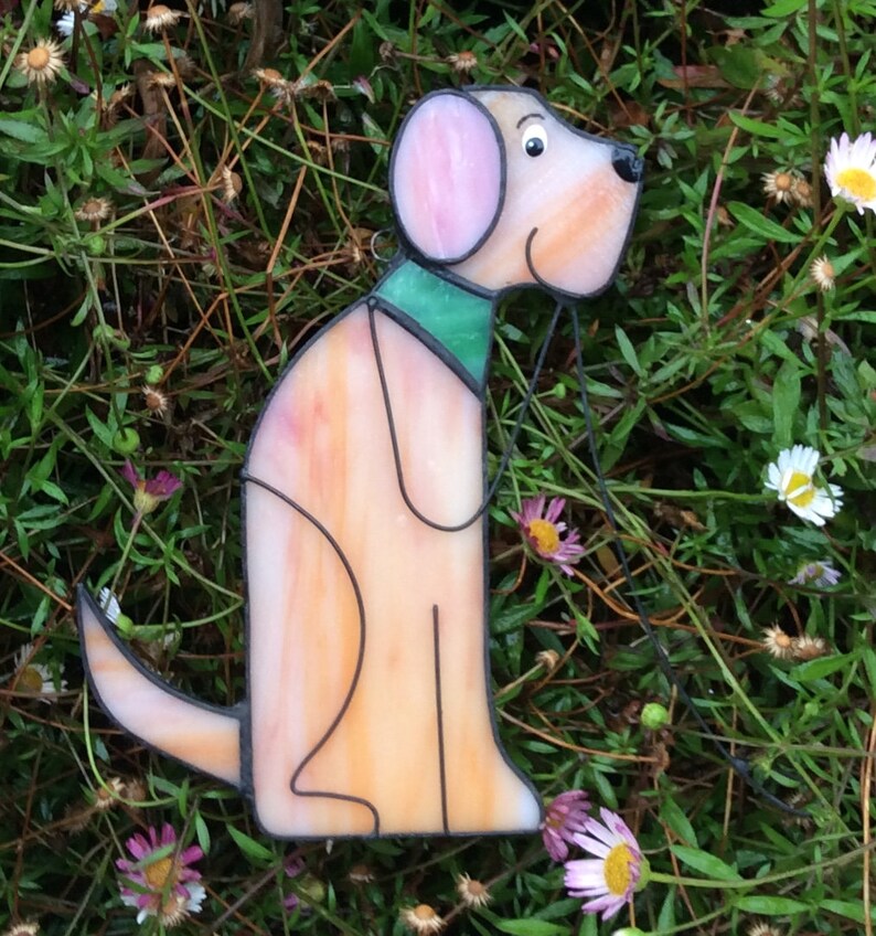 Stained Glass Dog Suncatcher Glass Dog Hand Crafted Red Dog Etsy