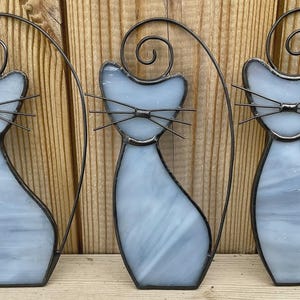 Stained Glass Cat Suncatcher • Cat Lover Gift • Handmade Window Hanging • Pet Memorial Grey Cat